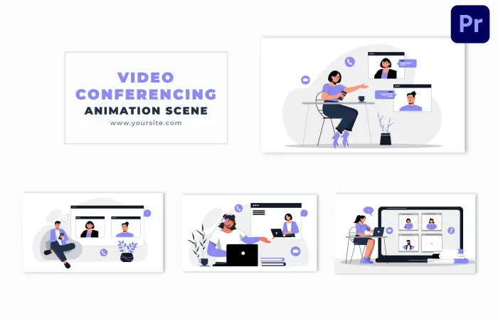 Video Conferencing Concept Vector Character Design Animation Scene